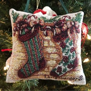 Longaberger Tapestry Door Pillow Hanger Christmas Stocking Ornament 6” Square